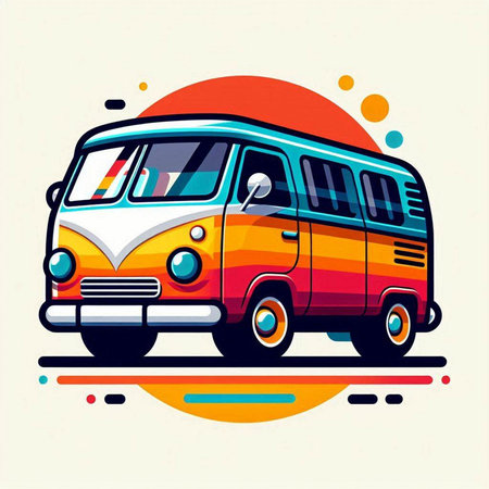 Vintage van, retro bus. Vector illustration in retro style.のイラスト素材
