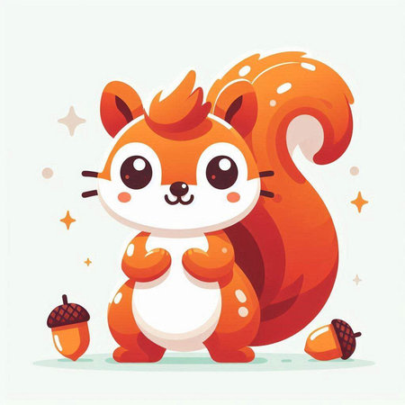 Cute cartoon squirrel with nut. Vector illustration in cartoon style.のイラスト素材
