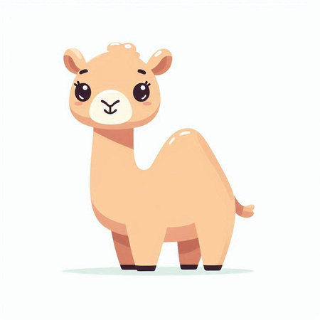 Cute cartoon camel. Vector illustration in a flat style on a white background.のイラスト素材
