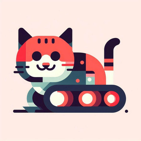 Cute cartoon cat on a conveyor belt. Vector illustration.のイラスト素材