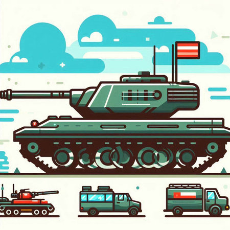 Military tank in flat design style. Vector illustration of military equipment.のイラスト素材