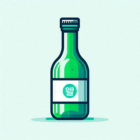 Japanese sake bottle. Vector illustration in flat style. Isolated on blue background.のイラスト素材