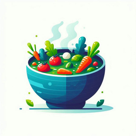 Vegetable soup in bowl. Vegetarian food vector illustration.のイラスト素材