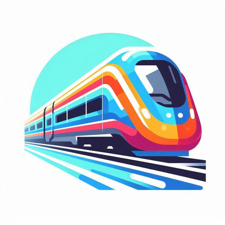 Colorful modern high speed train on white background. Vector illustration.のイラスト素材