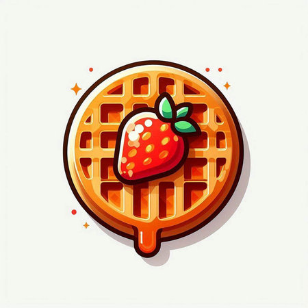 Strawberry and waffle. Vector illustration on white background.のイラスト素材