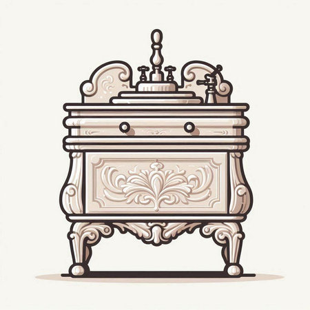 Vintage baroque washbasin. Hand drawn vector illustration.のイラスト素材