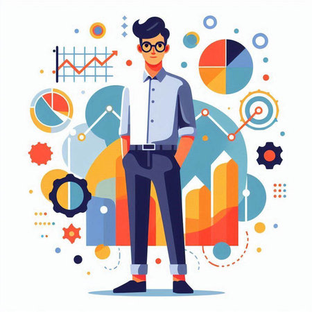 Happy family with big heart and flowers. Vector illustration in flat styleのイラスト素材