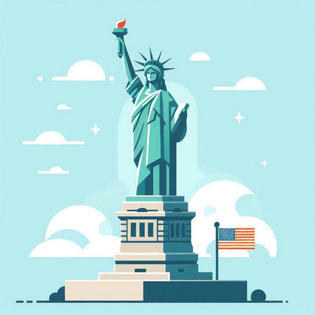 Statue of Liberty in New York City. Flat design vector illustration.のイラスト素材