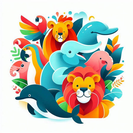 Cute cartoon animals. Vector illustration of a group of cute animals.のイラスト素材