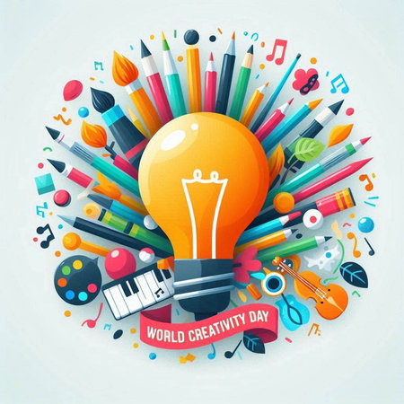 Vector illustration of school supplies in the shape of a light bulb.のイラスト素材