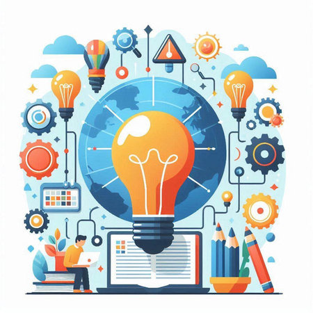 Flat design vector illustration concept of creative thinking, innovative solutions, brainstorming, innovation and inspiration.のイラスト素材