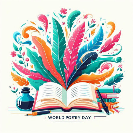 Vector illustration of a book with feathers and ink in the form of a heart.のイラスト素材