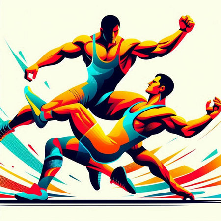Two men in sportswear are engaged in fitness. Vector illustrationのイラスト素材