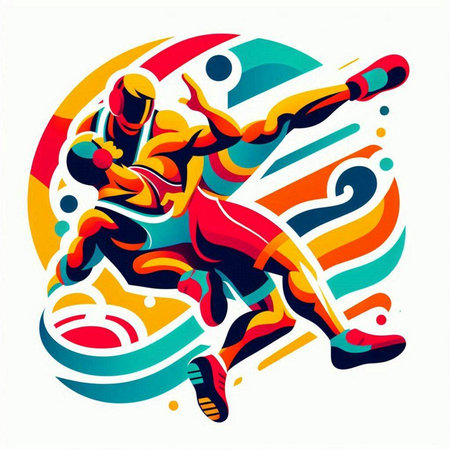 Abstract vector illustration of a basketball player in motion. Colorful background.のイラスト素材