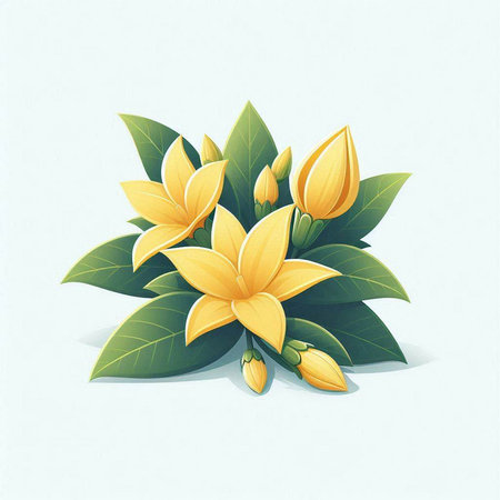 Bouquet of yellow flowers with green leaves. Vector illustration.のイラスト素材