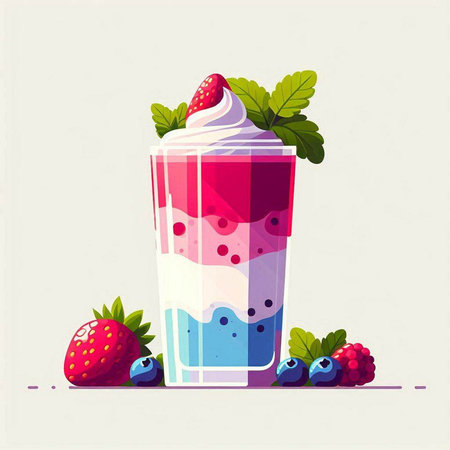 Strawberry and blueberry milkshake. Vector illustration.のイラスト素材