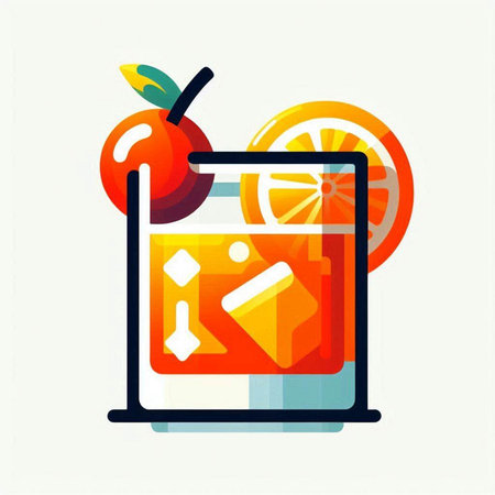 Cocktail in glass with orange slice and ice cubes. Vector illustration.のイラスト素材