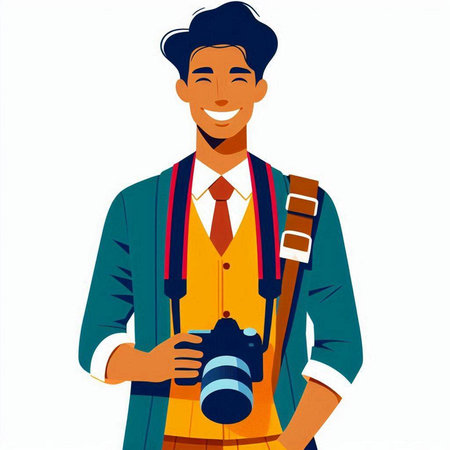 Photographer with a camera on a white background. Vector illustration.