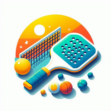 Tennis racket and ball on a white background. Vector illustration.