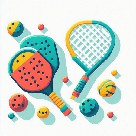 Paddle tennis, racket, ball and balls. Vector illustration.