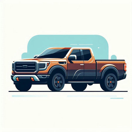 Vector illustration of a modern pickup truck in flat style. Side view.