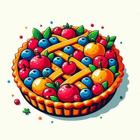 Fruit pie with berries. Vector illustration of a fruit pie.