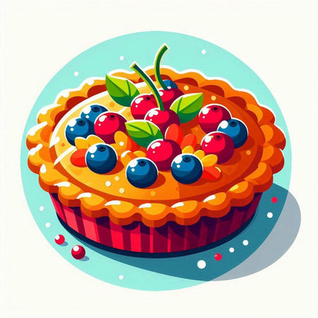 Cupcake with berries. Vector illustration of a cake with berries.