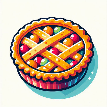 Vector illustration of a pie with candies on a white background.