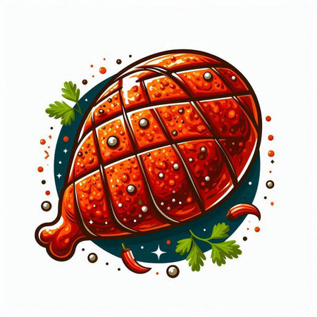 Vector illustration of a delicious grilled ham with parsley on a white backgroundのイラスト素材