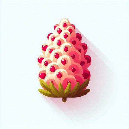 Red pine cone with long shadow on white background. Vector illustration.