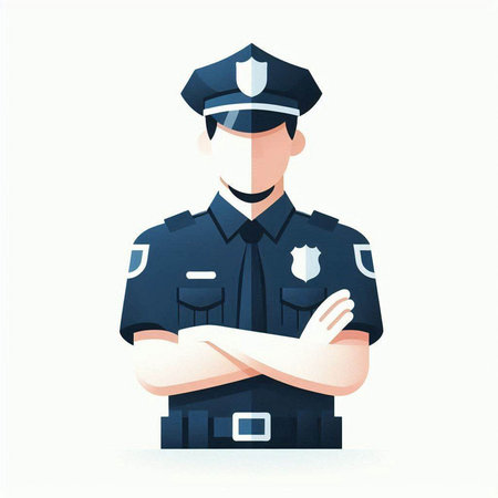 Policeman standing with arms crossed in front of him, vector illustration