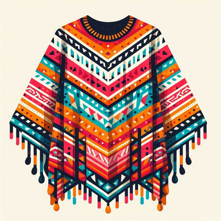 Ethnic patterned poncho. Vector illustration for your design