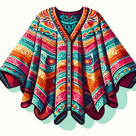 Ethnic hand drawn poncho. Colorful vector illustration.