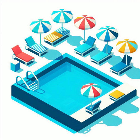 Swimming pool in isometric style. 3d vector illustration.