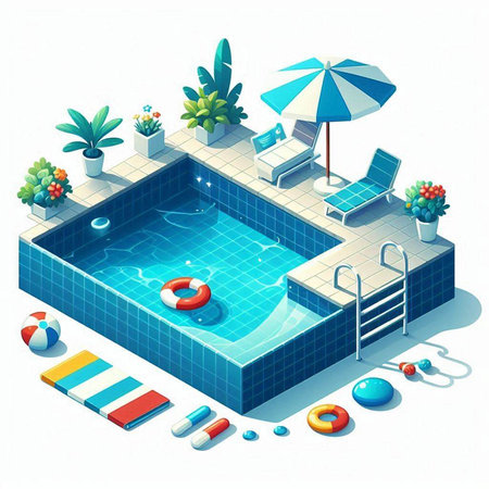 Swimming pool in isometric view. Vector 3d illustration.