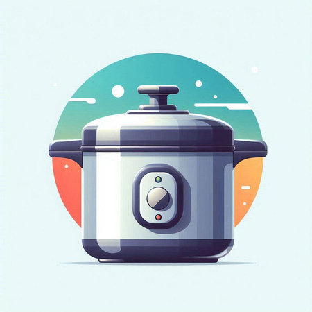 Illustration of a modern electric multi cooker on a blue circle background
