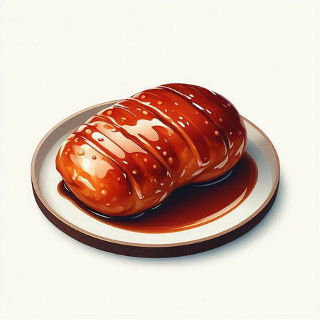Baked croissant in chocolate glaze on a white background