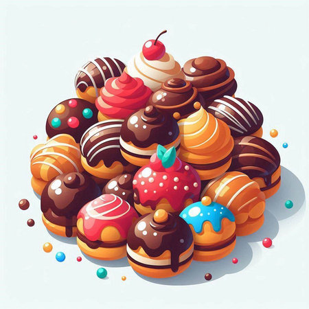 Illustration of a set of delicious sweet cakes. Vector illustration.