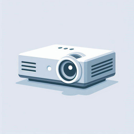 Illustration of a projector on a blue background. Vector illustration.