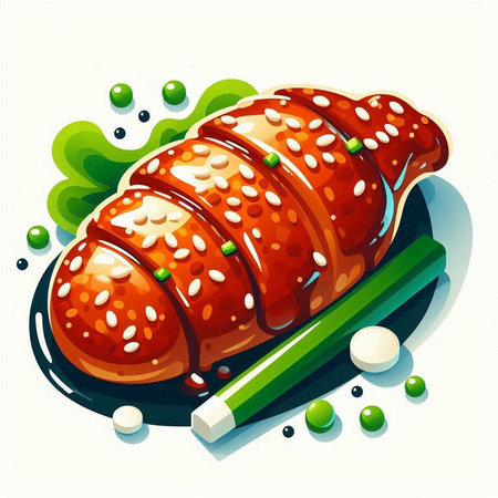 Illustration of a Sushi Roll with Sesame and Green Vegetables