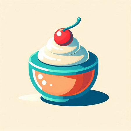 Cupcake with cream and cherry. Vector illustration in flat style