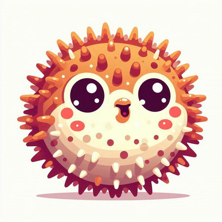 Cute cartoon sea urchin. Vector illustration isolated on white background