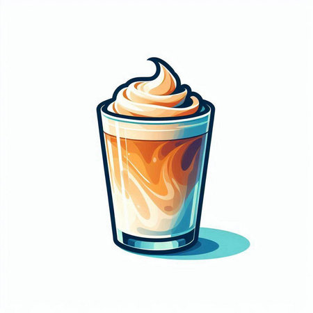 Coffee cup with whipped cream isolated on white background. Vector illustration.