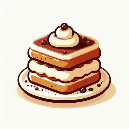 Vector illustration of a stack of pancakes with whipped cream on a plate