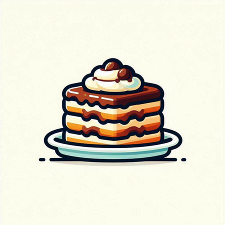 Illustration of a cake with whipped cream on a white background.