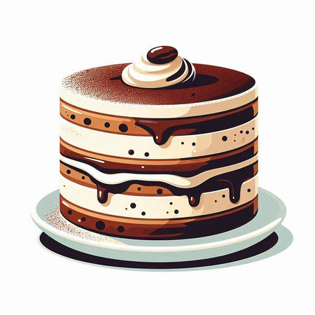 Illustration of a chocolate cake on a plate. Vector illustration.