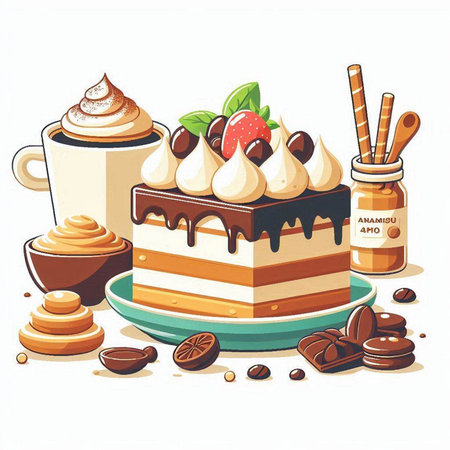 Coffee and cakes on a white background. Vector illustration.