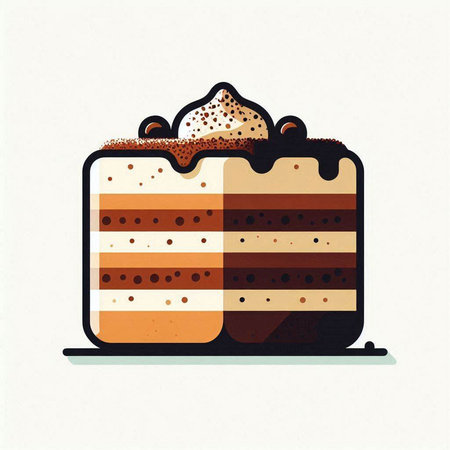 Piece of cake with cream and chocolate. Vector illustration in retro style.