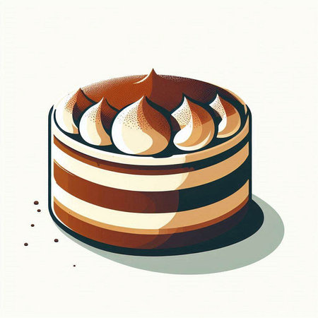 Vector illustration of a chocolate cake with cream on a white background.