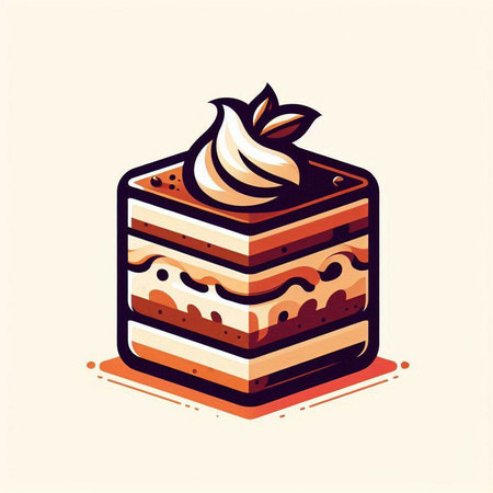 Vector illustration of a slice of cake with whipped cream on top.のイラスト素材